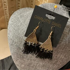 NWT. Goldtone and Black Tassel Earrings